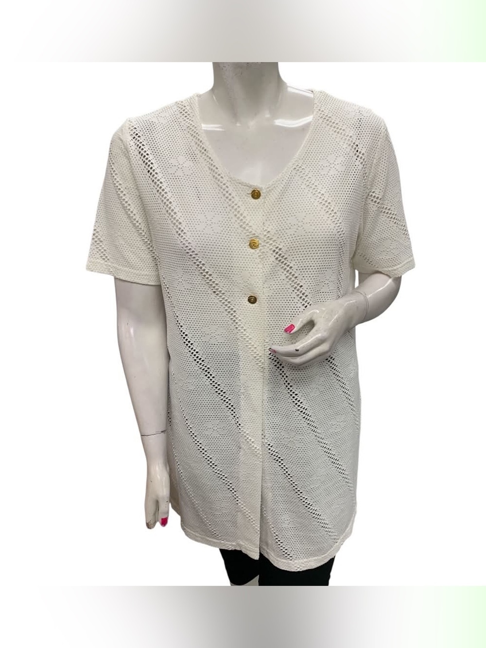 Bikini Village Cream V-Neck Short Sleeve Button-Front Knit Top Size 2X